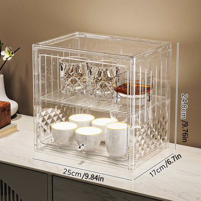 Dustproof Cup Storage Rack for Water Cups Tea Cups Coffee Mugs and Tea Sets, Multifunctional Desktop Organizer for Cosmetics Skin Care Products and Household Sundries Storage Box