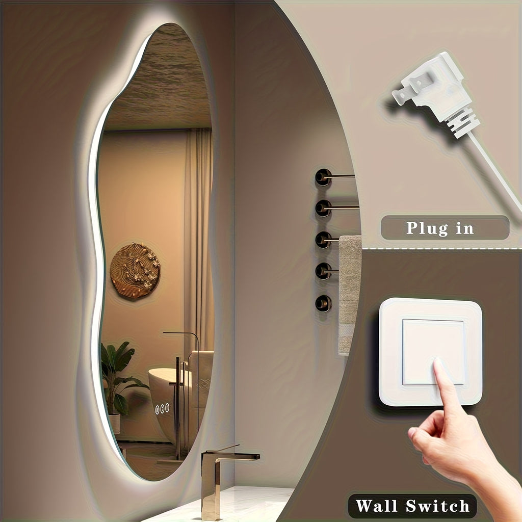 Irregular Backlit Bathroom Mirror With Lights 40 X 24, Asymmetrical Cloud Led Lighted Vanity Mirror For Wall, Dimmable, Memory Function (Horizontal\u002FVertical)