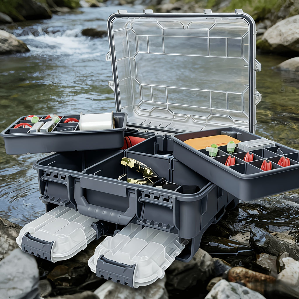 Large Capacity Multi-Layer Fishing Tackle Box with Adjustable Dividers, Portable Airtight Fishing Gear Organizer with Handle, Hard Shell Storage Case for Lures, Hooks And Accessories, Perfect for Outdoor Fishing And Travel