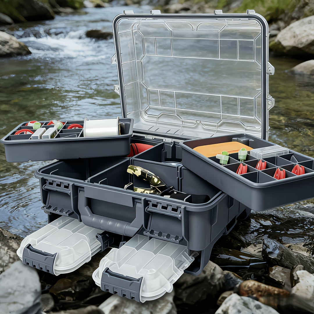 Large Capacity Multi-Layer Fishing Tackle Box with Adjustable Dividers, Portable Airtight Fishing Gear Organizer with Handle, Hard Shell Storage Case for Lures, Hooks And Accessories, Perfect for Outdoor Fishing And Travel