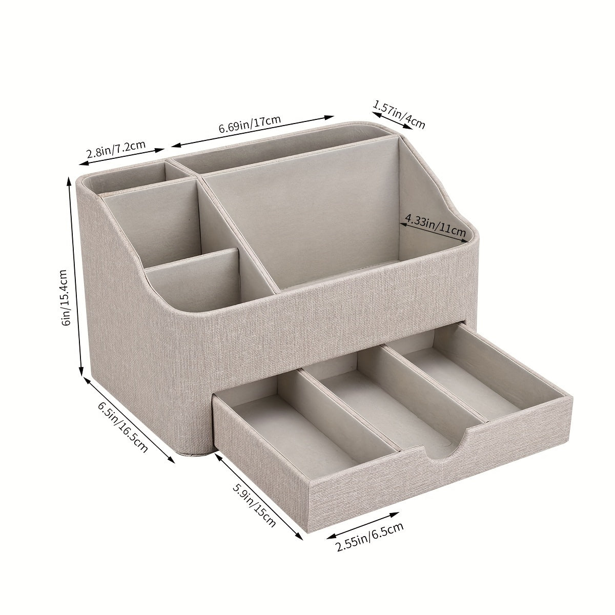 LADSTAG Modern Beige PU Leather Desk Organizer with Drawers & Open Storage Box - Plastic Suitable for Home Office, Compact Standalone with Drawers, Space-Saving Shelf for Stationery, Supplies, Accessories for Small Spaces, Desk & Drawer Organizer