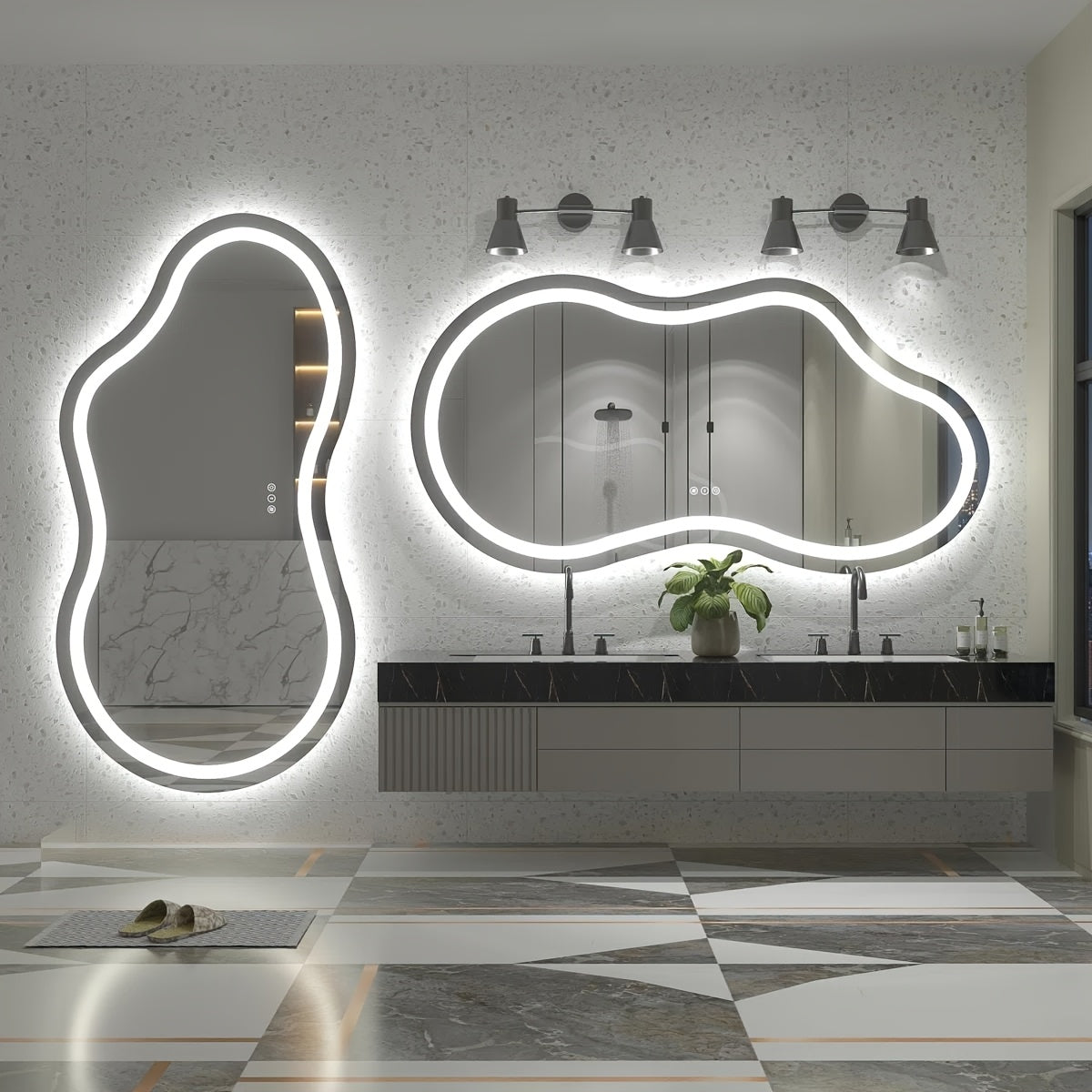 Irregular LED Bathroom Mirror, Cloud Shape Lighted Wall Vanity Mirror, Dimmable, Memory, Vertical\u002FHorizontal