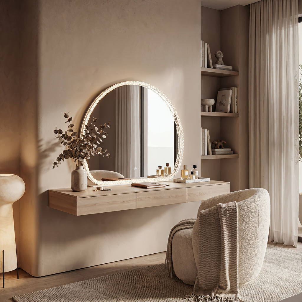 Illuminated Makeup Mirror Featuring Three Light Settings And Adjustable Brightness, Durable Acrylic Design with a Stable Base, Ideal for Use in Bedrooms And Bathrooms
