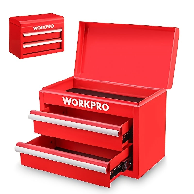 WORKPRO Metal Mini Tool Box, Top Tool Chest Containing Two Drawers with Ball Bearing Slides, PVC Drawer Liners And PP Feet Pads, Durable Cold Rolled Steel Small Toolbox for Multi-Purpose Storage