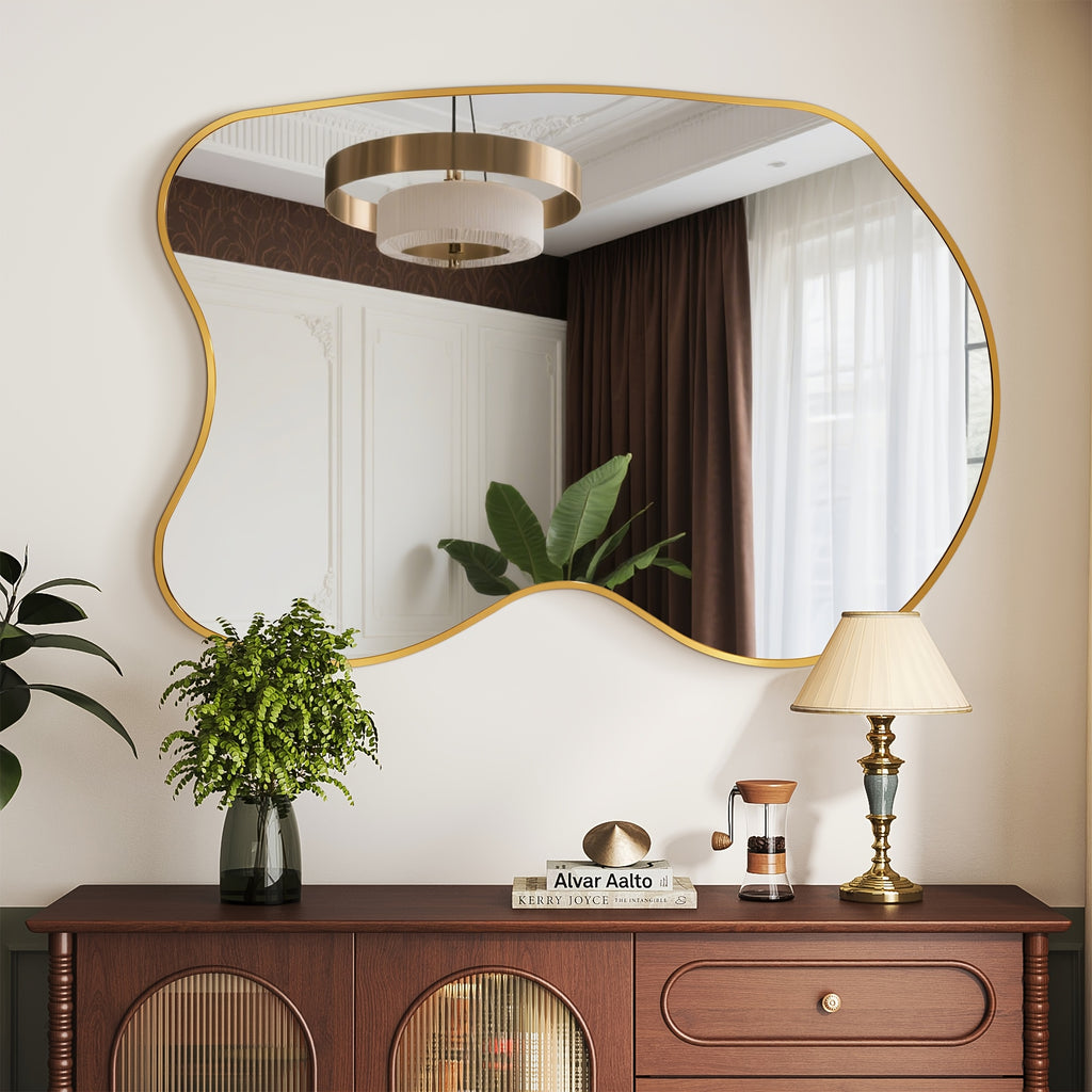 Irregular Beta Metal Wall Mounted Makeup Mirror, Modern Vanity Mirror for Bathroom Bedroom